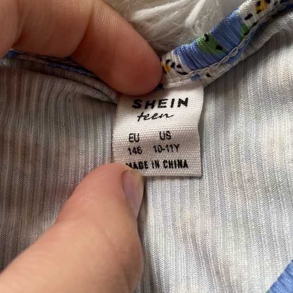 Blue SHEIN Flower Cropped Shirt Tween 10-11 - Picture 2 of 3